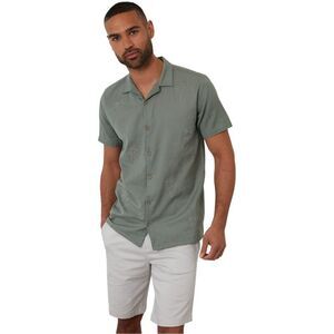 Threadbare Mens Embroidered Short-Sleeved Shirt / Sage